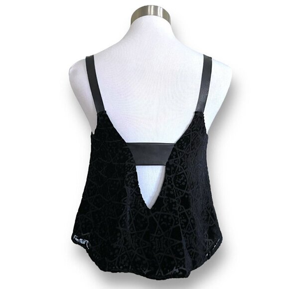 Twelfth Street by Cynthia Vincent Top Sz P Black Silk Velvet Burnout & Leather - Picture 6 of 9